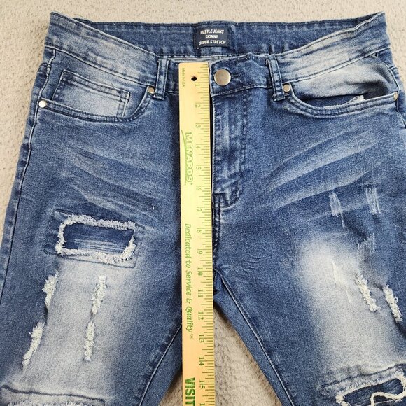 Mens Hustle Skinny Jeans Size 36x30 Blue Faded Distressed Modern Streetwear Pant - Picture 5 of 10